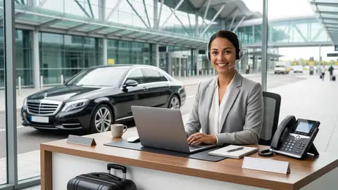 Booking office assistant taking a minicab booking by phone