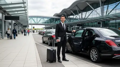 Smartly dressed driver holding a car door open for a passenger