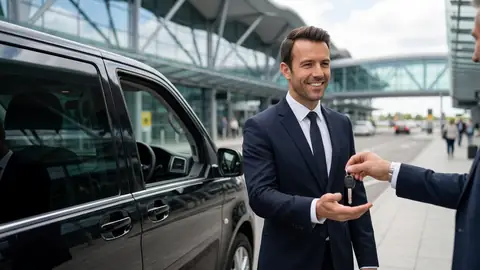 Minicab driver handing car keys to a colleague